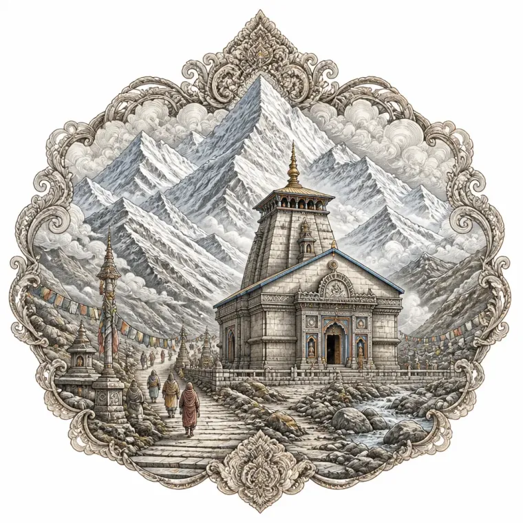Kedarnath mandir below snowy Himalayan peaks