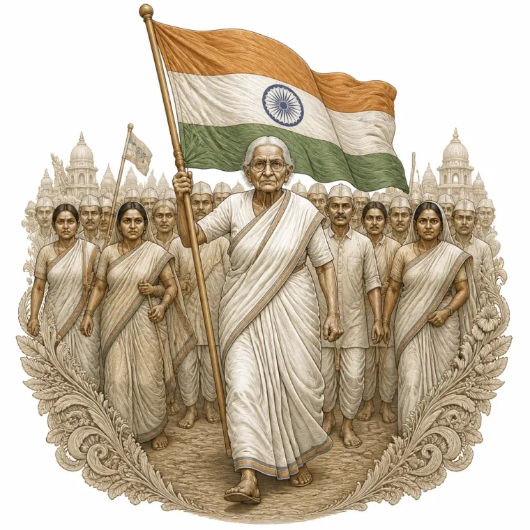 Matangini Hazra holding the tricolour